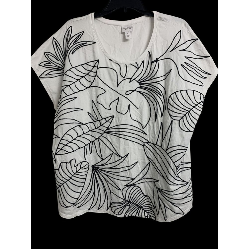 Chicos Weekends 4 Tropical Embroidered Cotton Top Blouse Coastal‎ Grandma